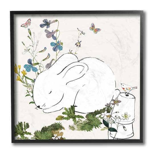 Stupell Industries Sleeping Bunny in Butterfly Garden Wall Art in Black Frame